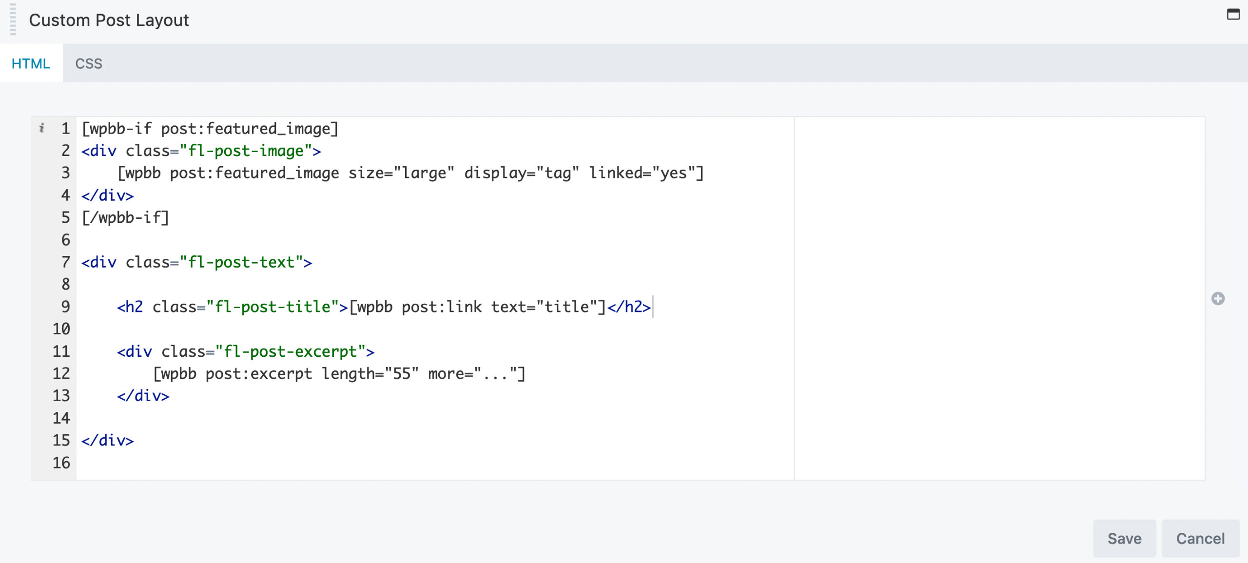 Post module's custom post layout editor